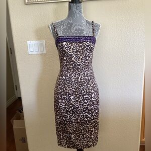 Karen Millen Sexy Leopard Print Pencil Dress Purple Jewels (FLAW)